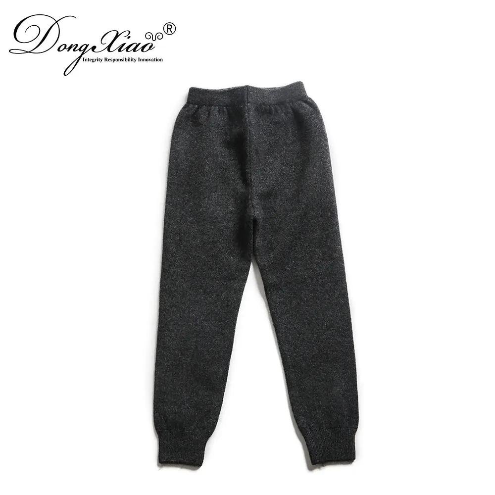 high waist elastic band wool winter thicker woman long pants