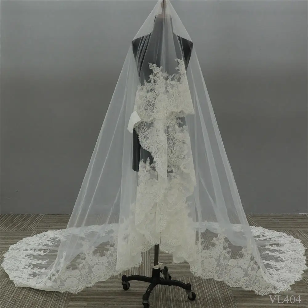 tulle fabric pearl long vintage muslim lace wedding veils bridal
