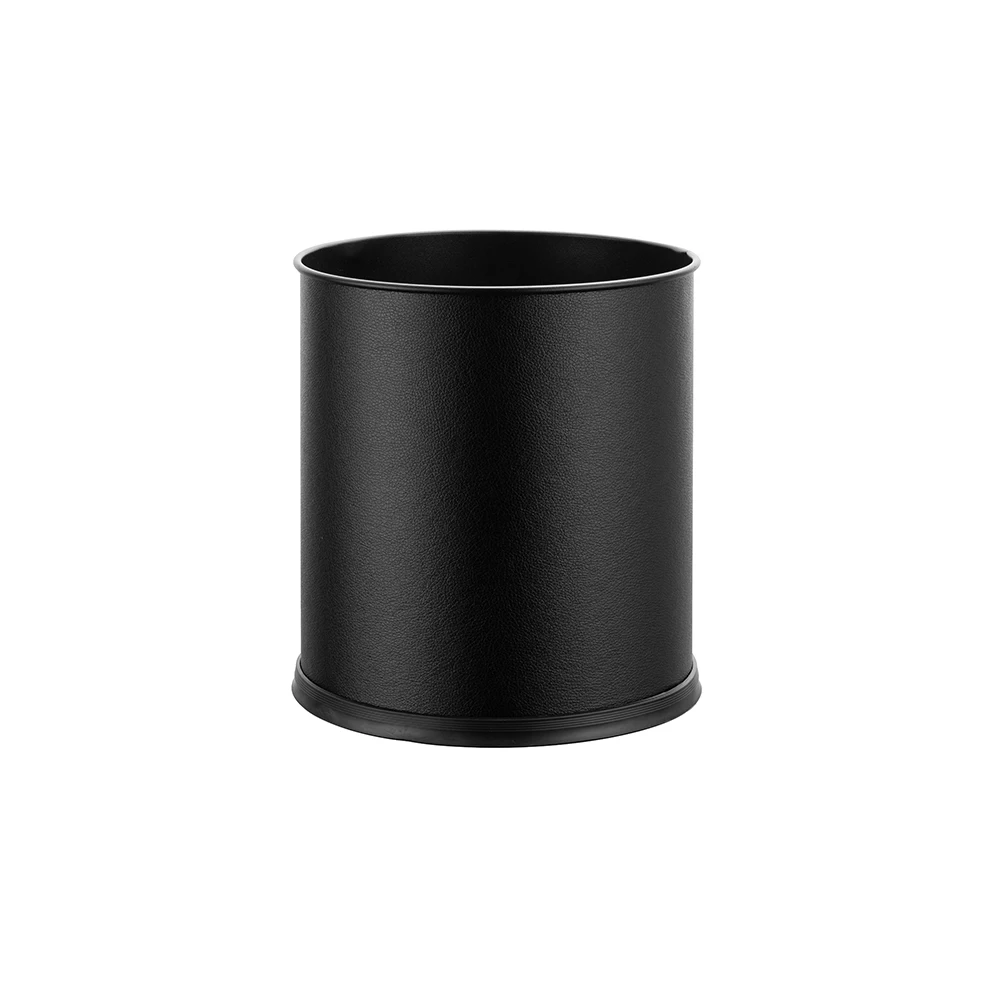 Elegant Double-Layer round Leather and Stainless Steel Guest Room Waste Bin for Hotels and Restaurants
