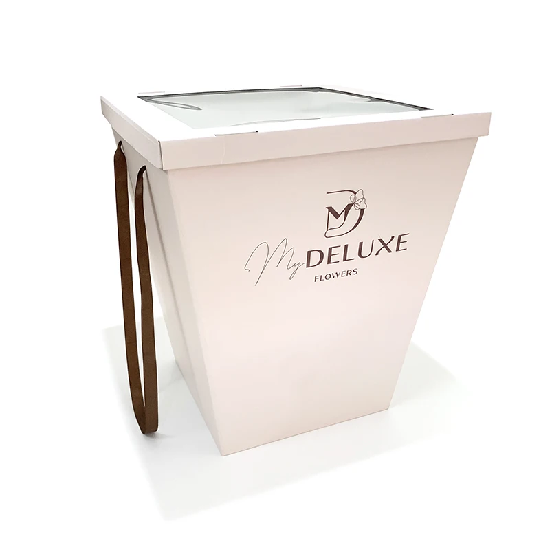 Wholesale Luxury Bouquet Bag Packaging Bouquet Gift Box Trapezoidal Exquisite Flower Gift Bag With Window Lid