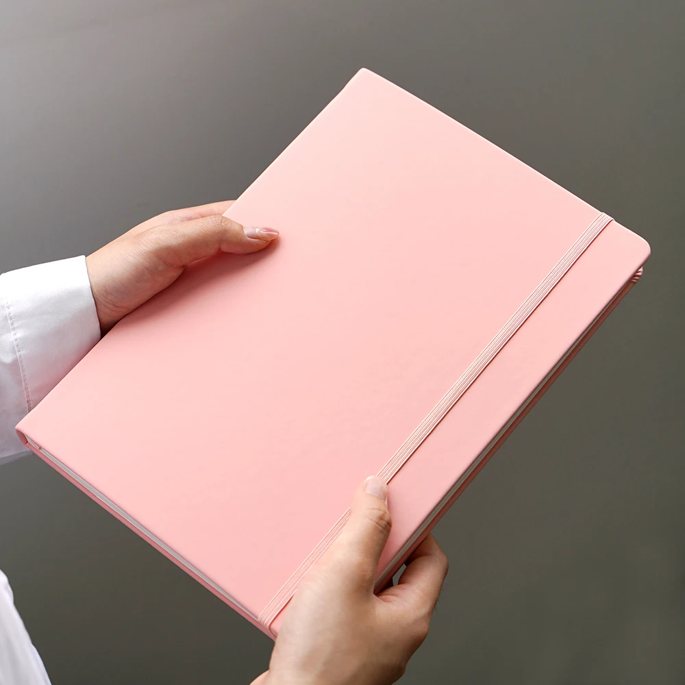Custom Printing Hardcover Factory Price Pink Pu Leather Elastic Band Sketchbook Diary Watercolor Notebooks