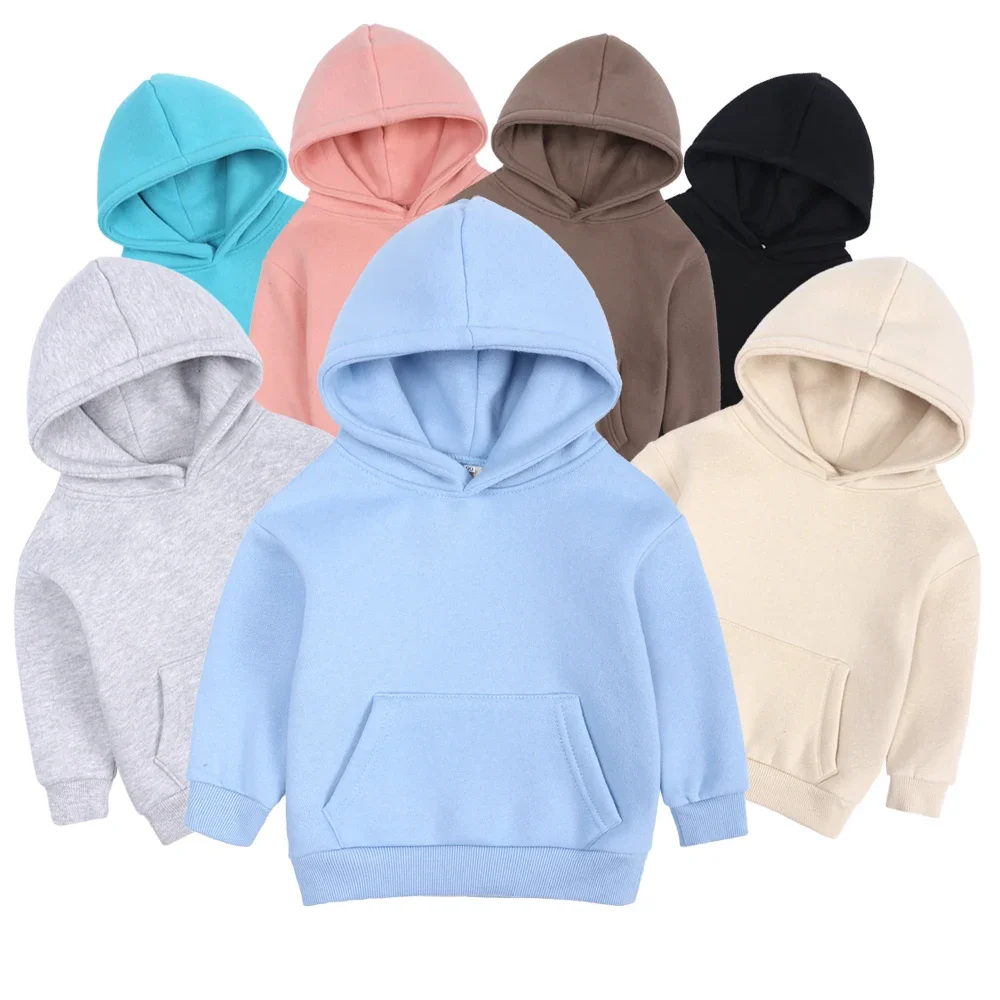 Kids Tales Cotton Plain Hoodie Blank Pullover Sweatshirt Fleeced Children Baby Boy Clothes Girls Hoodies Kids Tracksuits