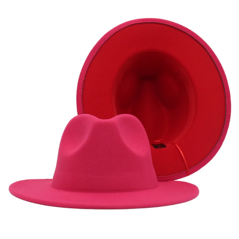 Wholesale Felt Fedora Hats Women Cheetah Print 2 Tone Hat Different Color Brim Fedora Hats for Men