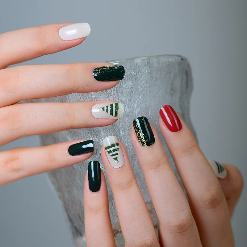 Christmas Semi Cured Gel Nail Patch Strips Pure Color Uv/Led Baking Lamp Gel Nail Polish Wraps Full Cover Gel Sticker