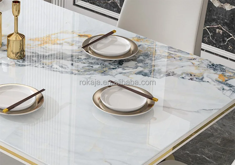 Dining Table Set Factory Price Modern Mermaid Dining Table 6 8 Chairs Persons Dining Room Set Luxury Marble Slate