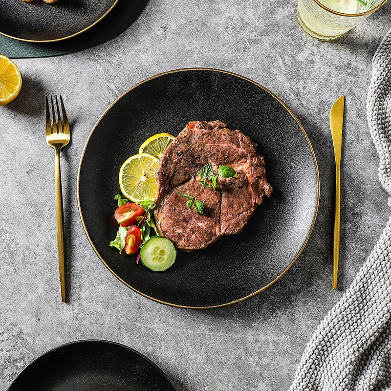 Top Fashion Porcelain  Tableware Ceramic Set  Custom Black Dinner Plate