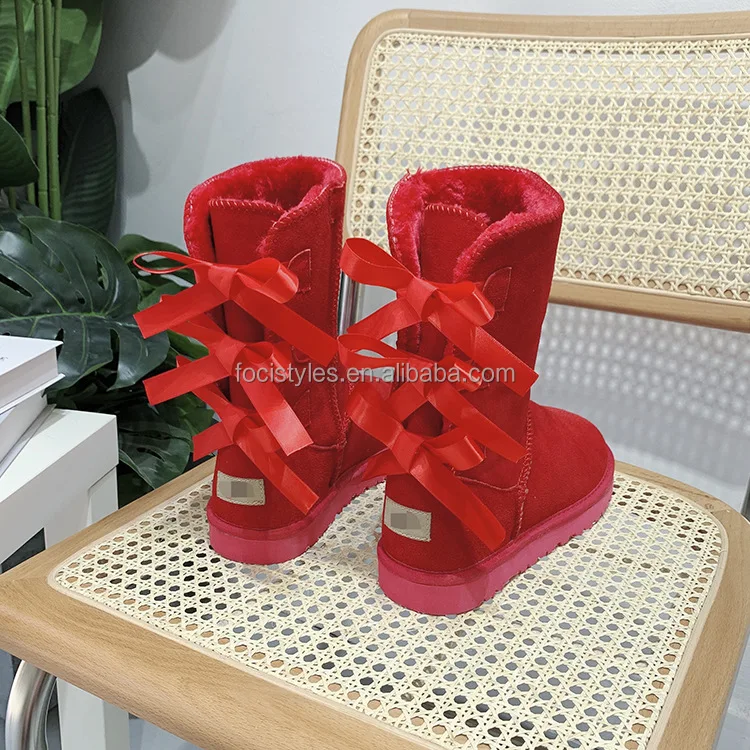 Factory Direct Wholesale Winter Warm Sheepskin Fur Boots Waterproof Furry Uggh Snow Boots For Women