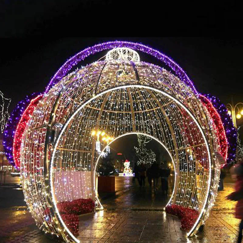 Outdoor commercial Christmas giant large LED lighted wire frame bauble ornament for shopping malls giant display props