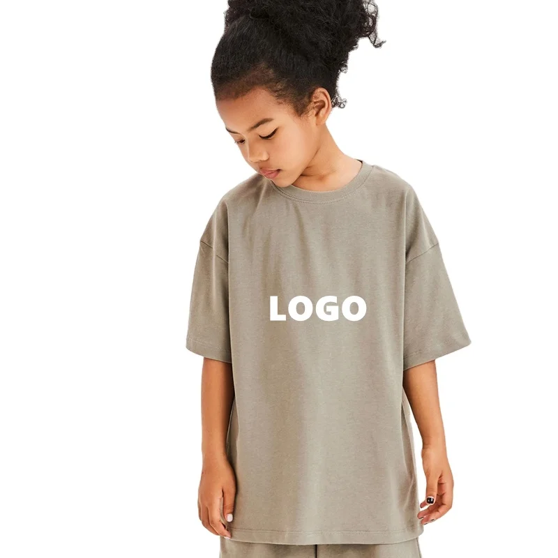 Custom unisex children boy girl plain blank t shirt 100% cotton round neck tshirt for teenage kids girls oversize taupe t shirts
