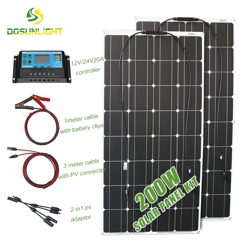 Прямая поставка с завода монокристаллическая Гибкая солнечная панель etfe для домашних животных 200 Вт комплект кемпинга