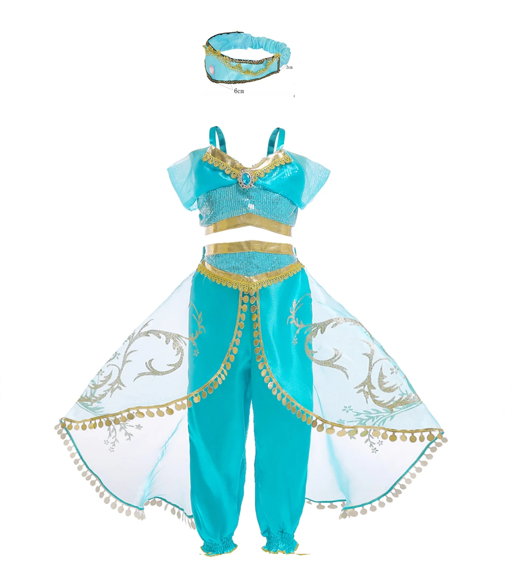 Halloween Princess Dress up of and the Magic Lamp Girls Birthday Party Jasmine Cosplay Costume 2pcs Suit Belly Dance Dress