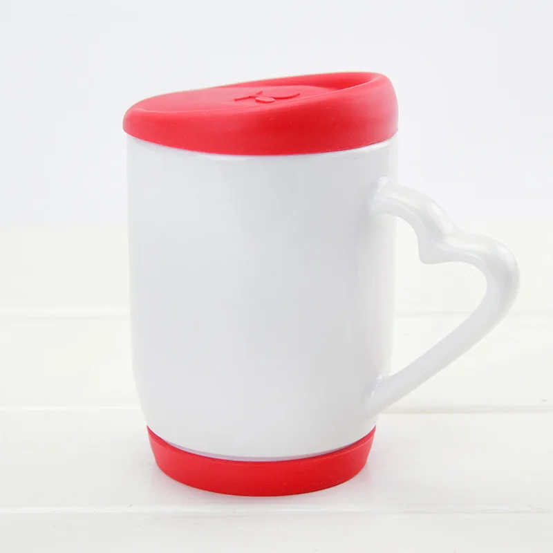 Wholesale custom Logo Plain White Sublimation Blanks Ceramic Coffee Mug with handle 11oz Ceramic Cup with Silicone Lid and Base
