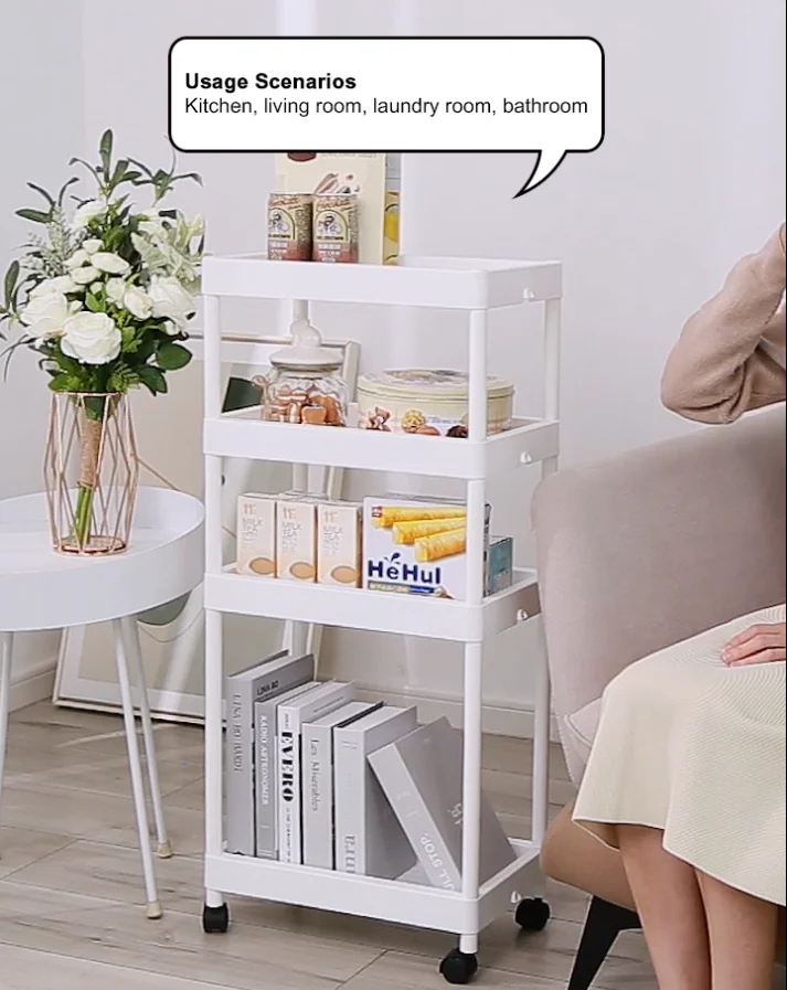 Plastic kitchen tool 4-tier wheels rotating salon hair color tube flower spray bottle narrow space storage holders & racks