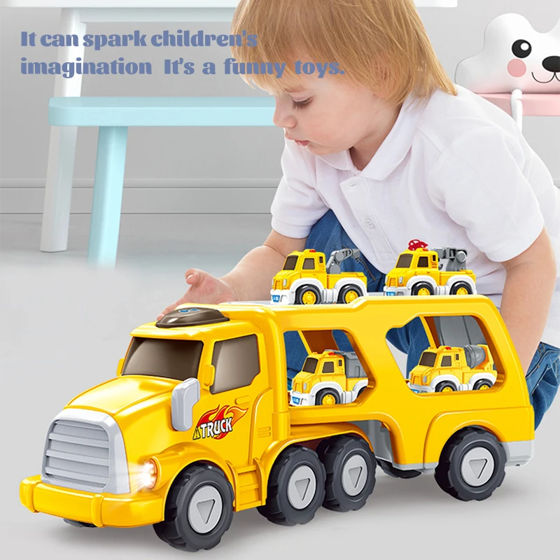 Amazon Top Seller Plastic Inertia Car Play Set Double Deck carrier  Engineering Tractor truck With Sound And Light