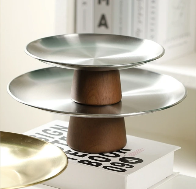 Party Dessert Plate Plates for Food Tall Tray Display Stand Stainless Steel Silver Cake Plate Candy Serving Dish Festival Day