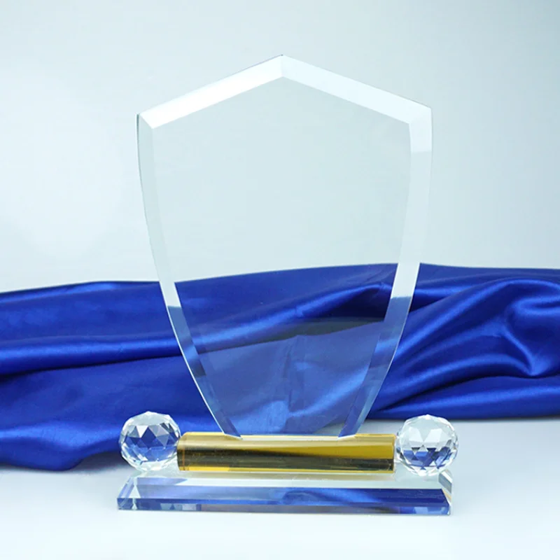 Blank Beveled Shield Crystal Plaque with Base;Beveling K9 Crystal Glass Block for Trophy Making;Clear Crystal Blank Award