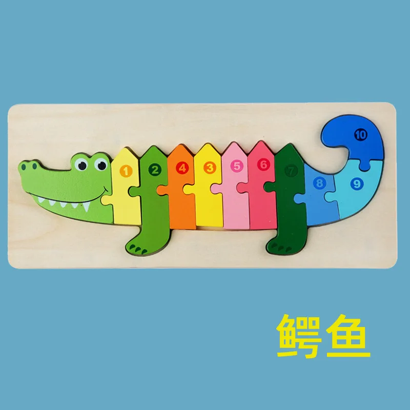 Large cartoon digital animal puzzle board toddler learning montessori digital cognitive enlightenment jigsaw puzzle wooden toys