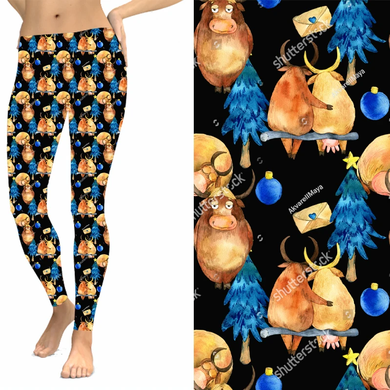 Wholesale Hip Elastic High Waist Pants Cartoon Pattern Leggings Breathable Merry Christmas Printed Leggings