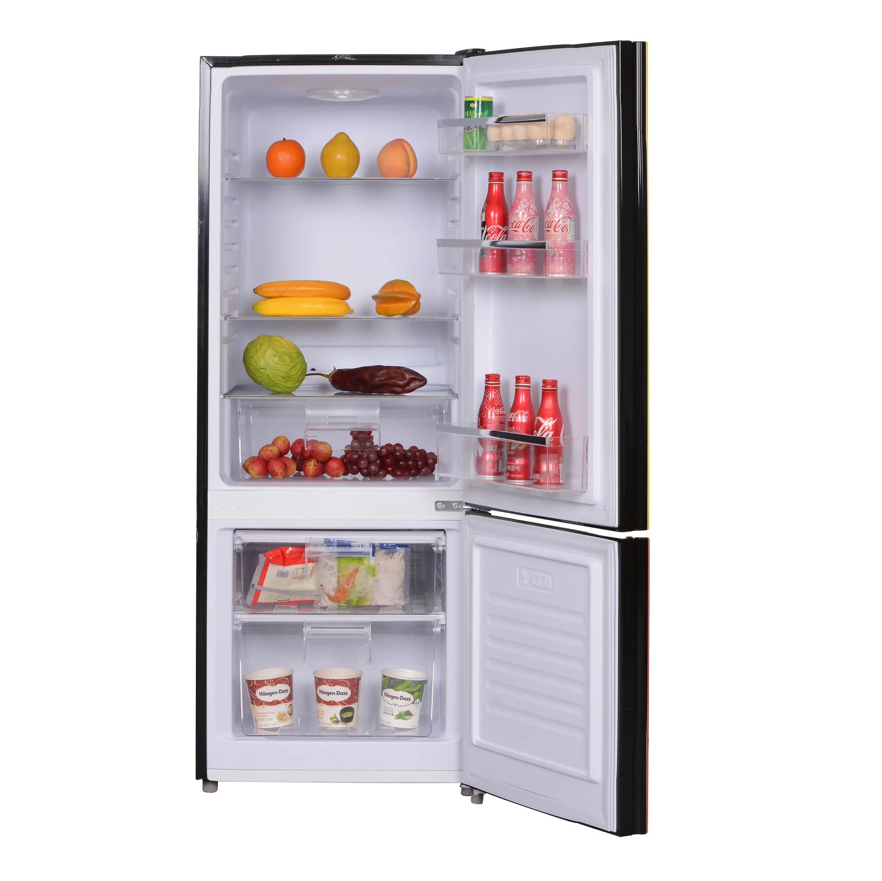 Glass door refrigerator 192 Liter colorful large fridge freezer double door refrigerator handle BCD-192KC for home