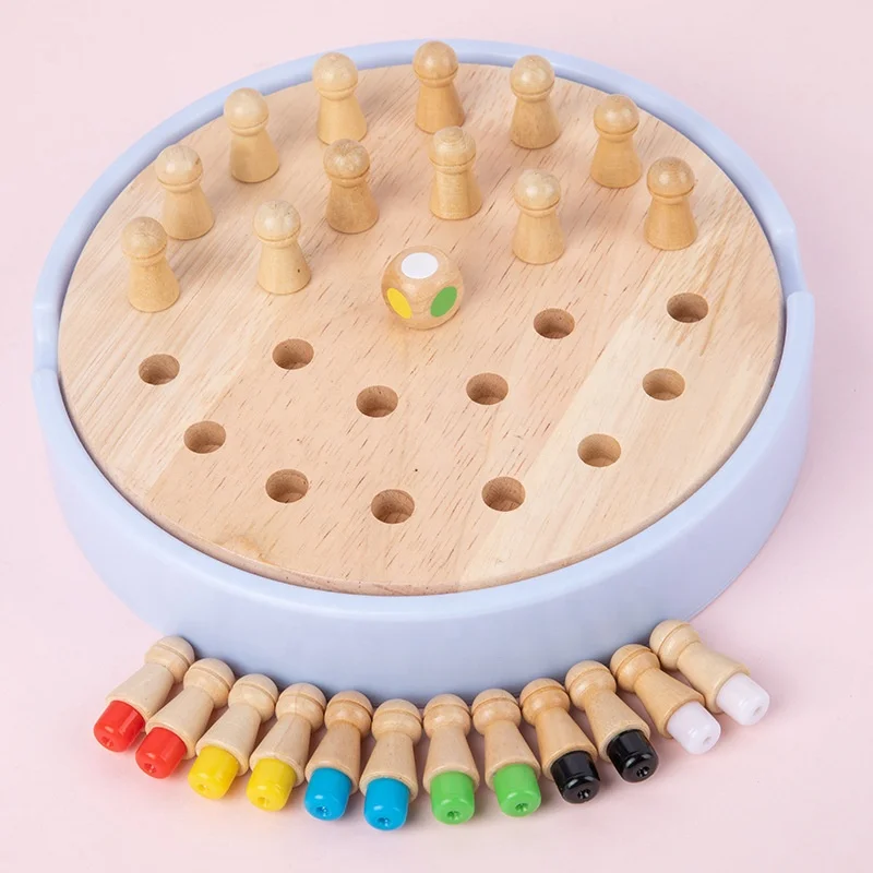 Wooden 2 In 1 Creative Color Memory Matching Chess Board Game Educational Toys for Kids
