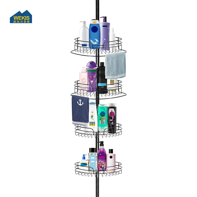 WEKIS Telescopic Shower Rack With 4 Tier Expandable Bath Shelf Bath Shower Corner Caddy Tension Pole Corner Caddy