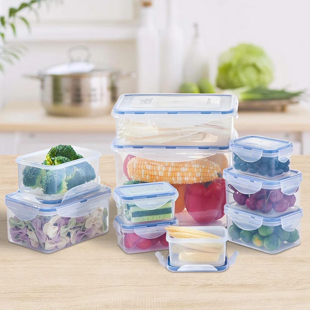 Multifunctional transparent safety high quality clear bulk products plastic airtight food storage container set for kitchen