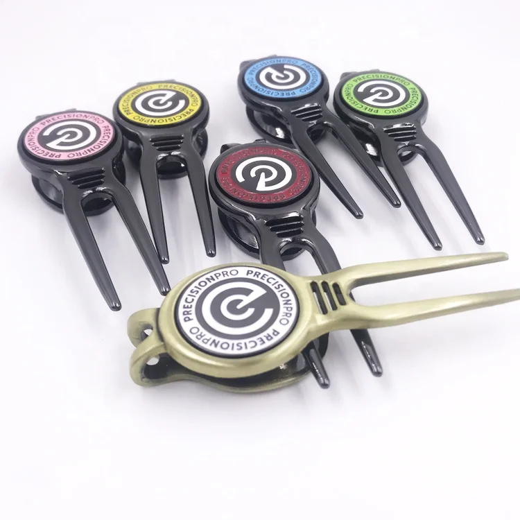 Wholesale Golf divot tool custom logo ball markers magnetic repair pitch fork with ball marker