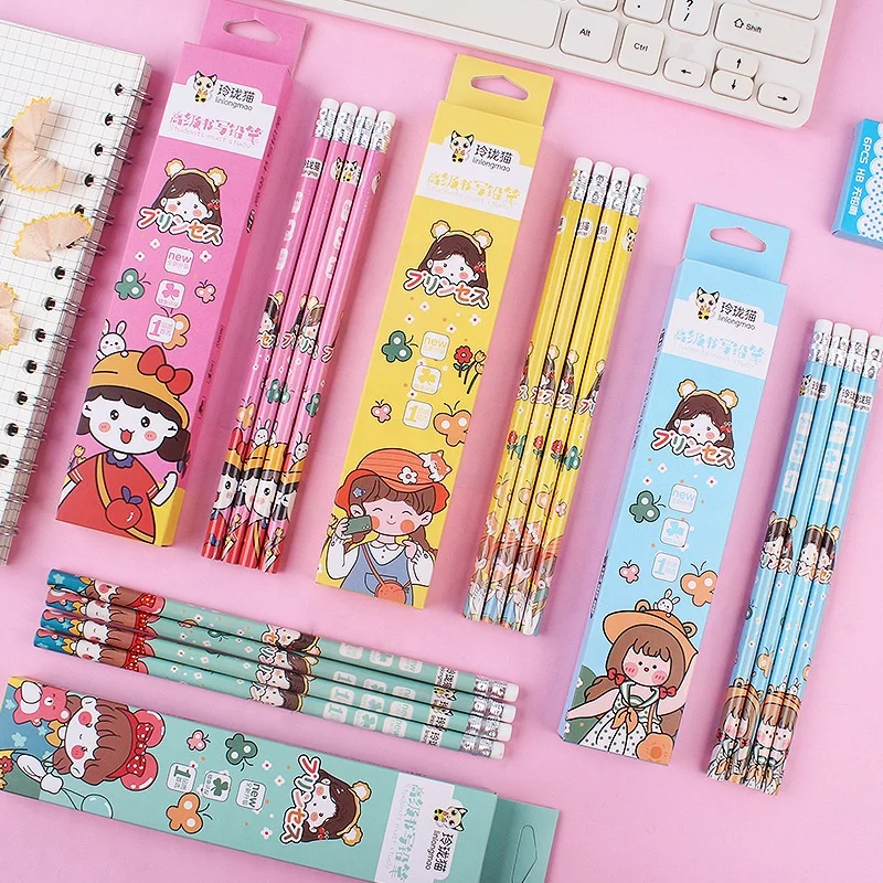 school supplies Beautiful promotional HB eraser pencil 6pcs color pencil set