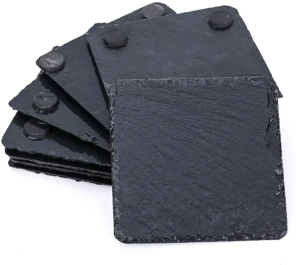 8 Pieces Slate Coasters Set Washable for Glasses with Holders Coasters for Labelling Coaster 3 Styles to Choose