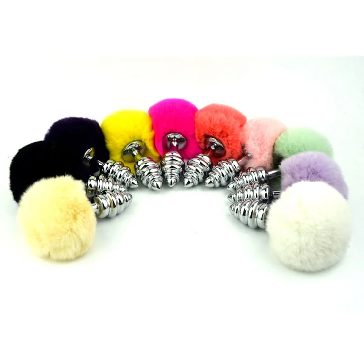 Small Size Metal Anal Plugs Many Colors Rabbit Tail Anal Plug Spiral Beads Sex Toys