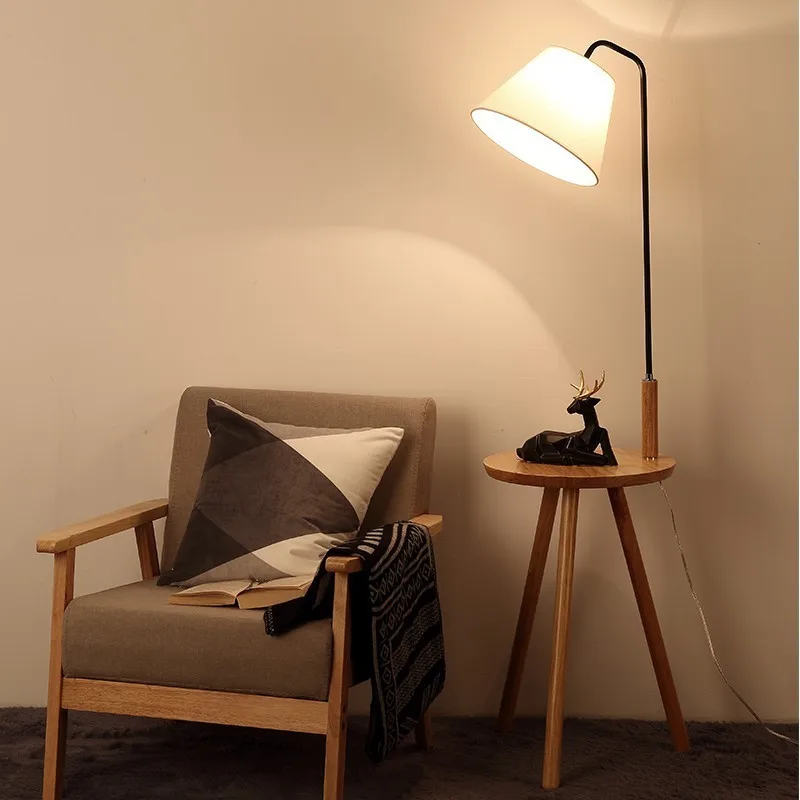 Modern LED Wood Tripod Floor Lamp With Wood Tray Reading Room Floor Lamp