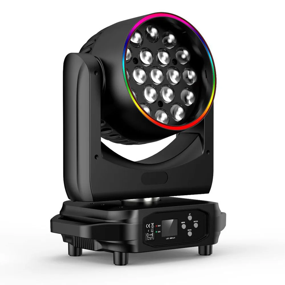 New Stage Lighting RGBW 19x15W Zoom LED Wash Moving Head Lights With strip ring For Stage Event Theater Rental