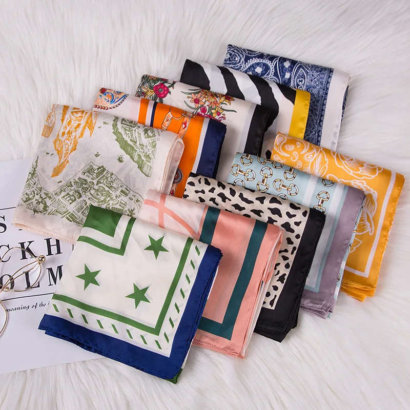 Premium Ladies Jersey Satin Hijab 70*70CM Square Head Scarf Elegant Cashew Shawl Custom Printed Sun Screen for Summer Winter