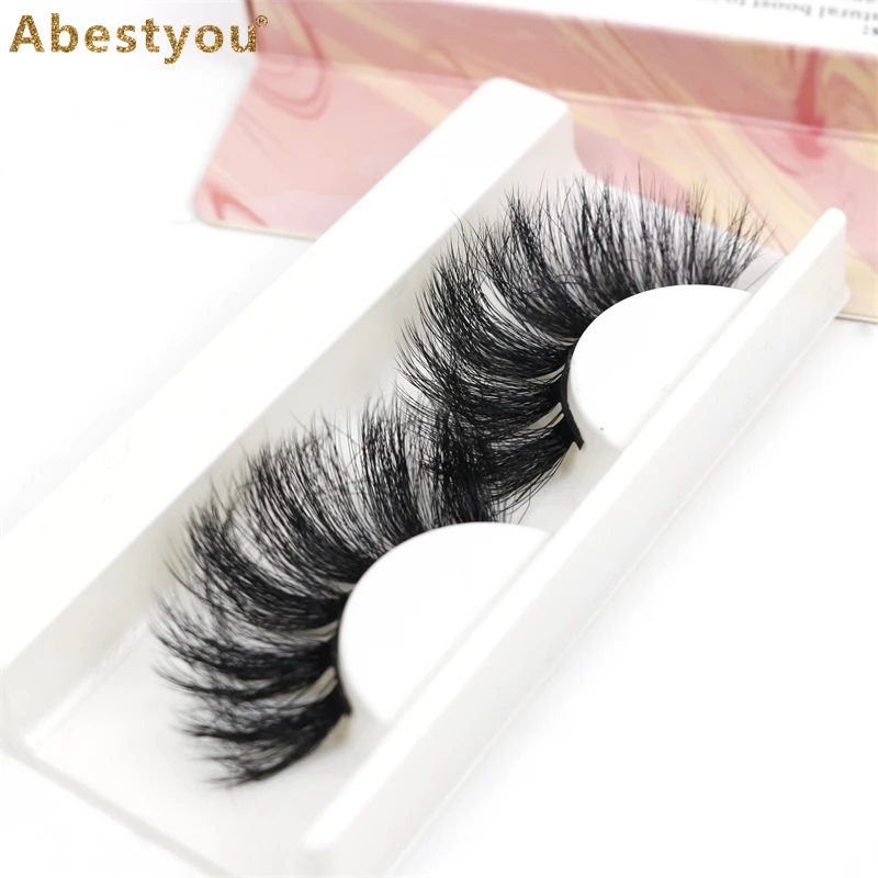 Abestyou Factory Manufacturer Wholesale Faux Mink Strip Eyelashes Cat Eye Wispy Messy Fluffy Faux Mink Eyelashes 25mm
