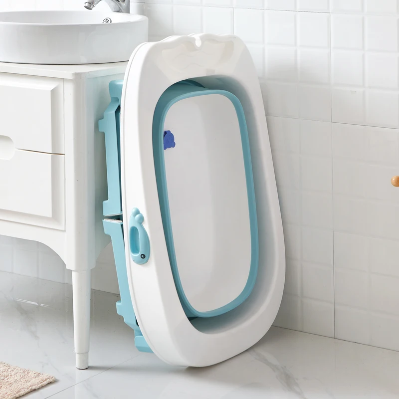 Amazon hot selling Safety Plastic With Temperature Sensing Plug Foldable Bath Tub For Baby