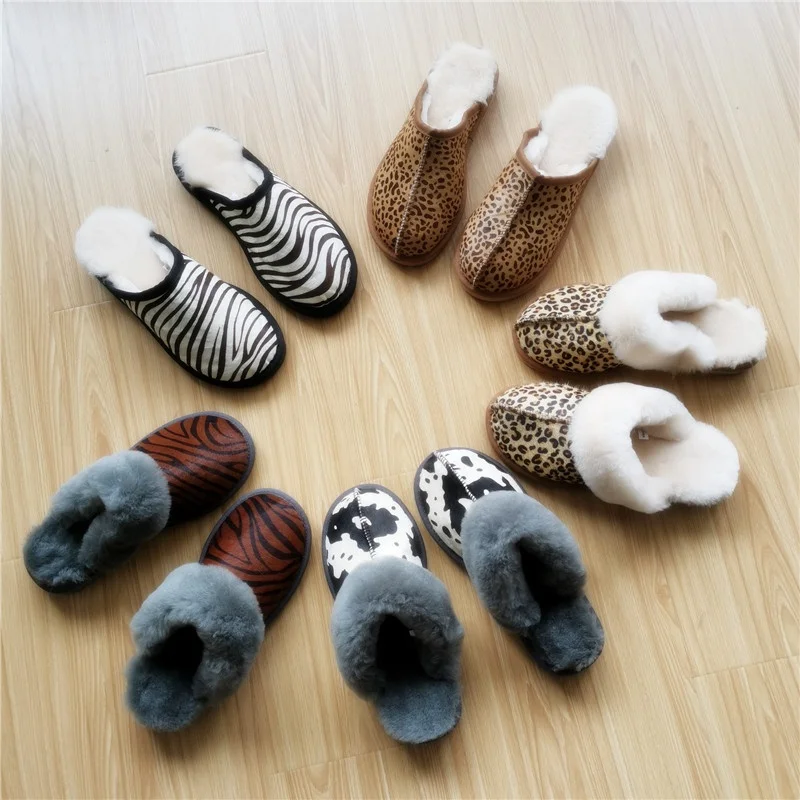 HQS-WS002 Factory wholesale custom sheepskin moccasin slippers genuine double face sheepskin slippers for woman