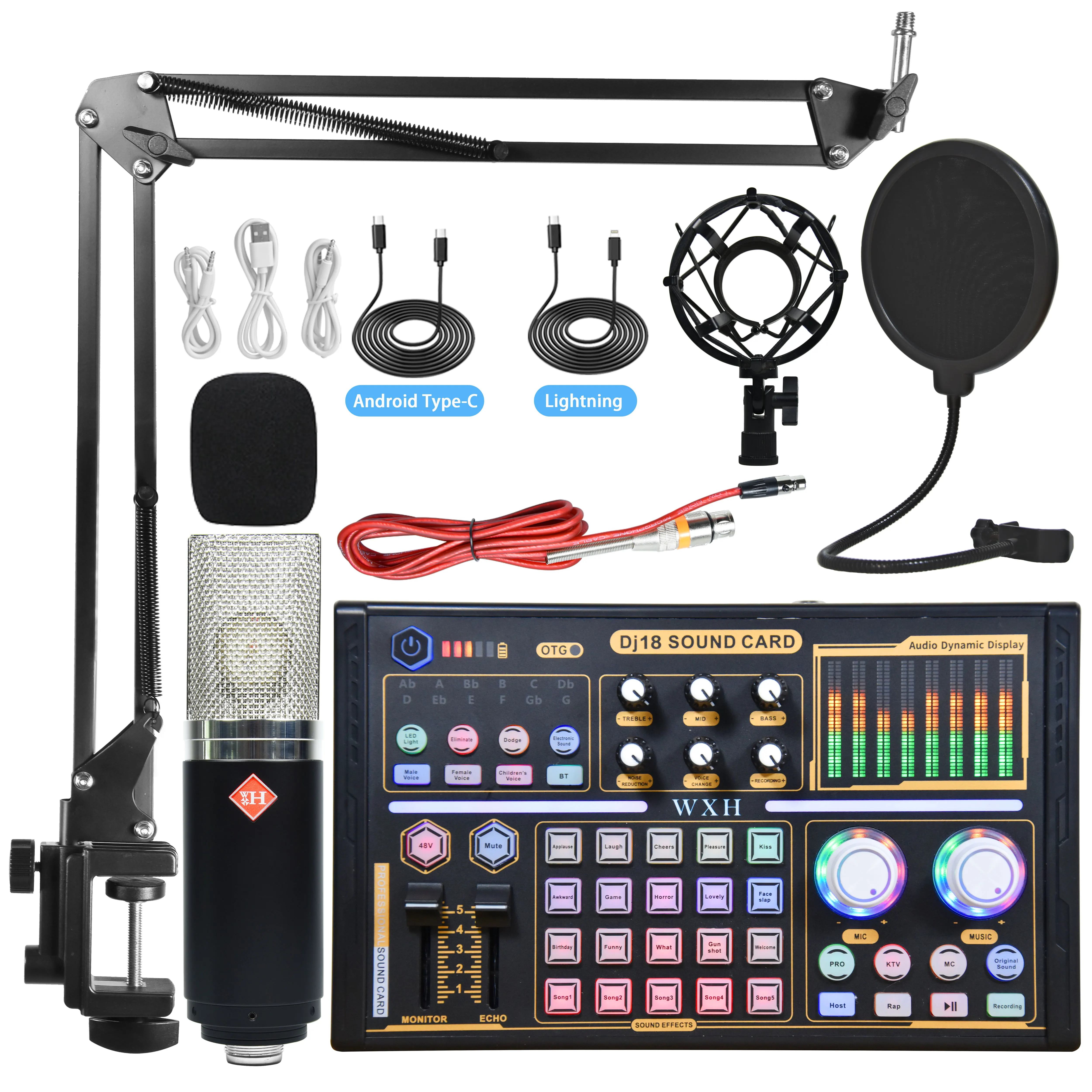 Профессиональный BM800 900 K20 Microfono & DJ18 многофункциональный набор звуковых карт 48 В караоке студийный записывающий