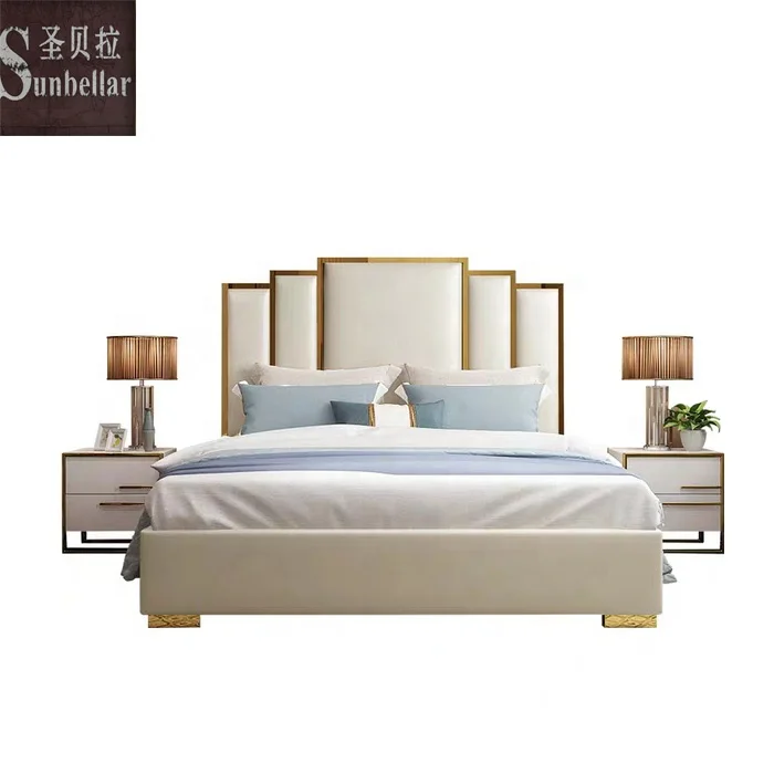 custom made bed room furniture double beds genuine leather modern luxury design wooden king size bed for adult