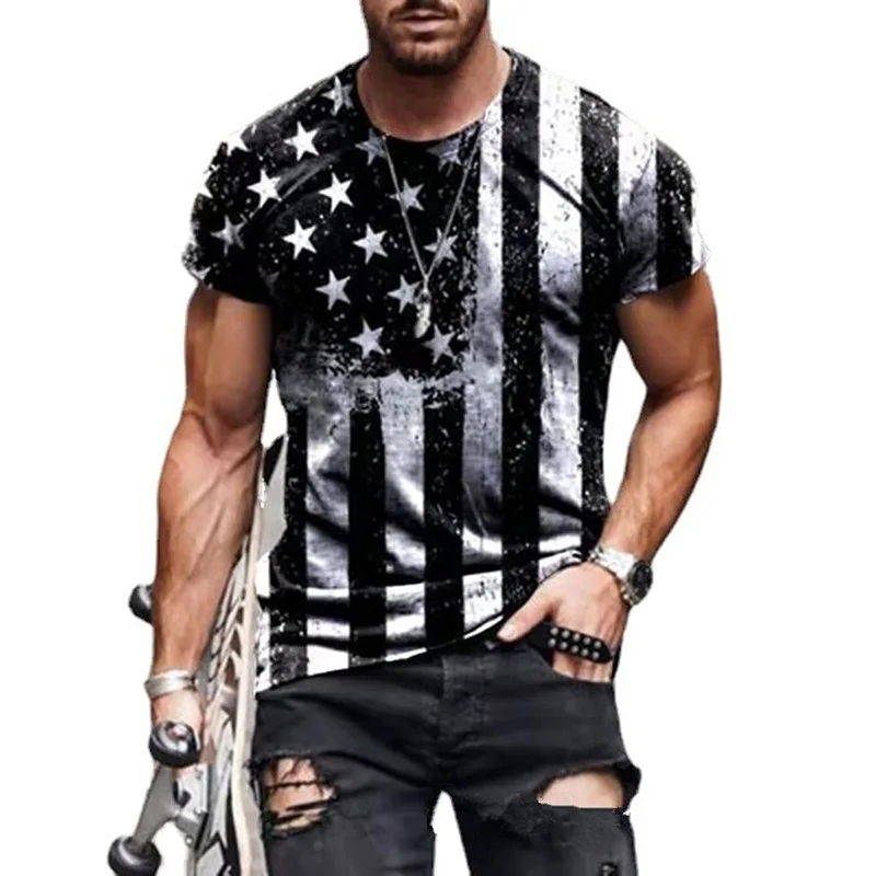 The new American flag 3D printed T-shirt fashion t shirt wholesale heavyweight t shirts faux bleached polyester shirts