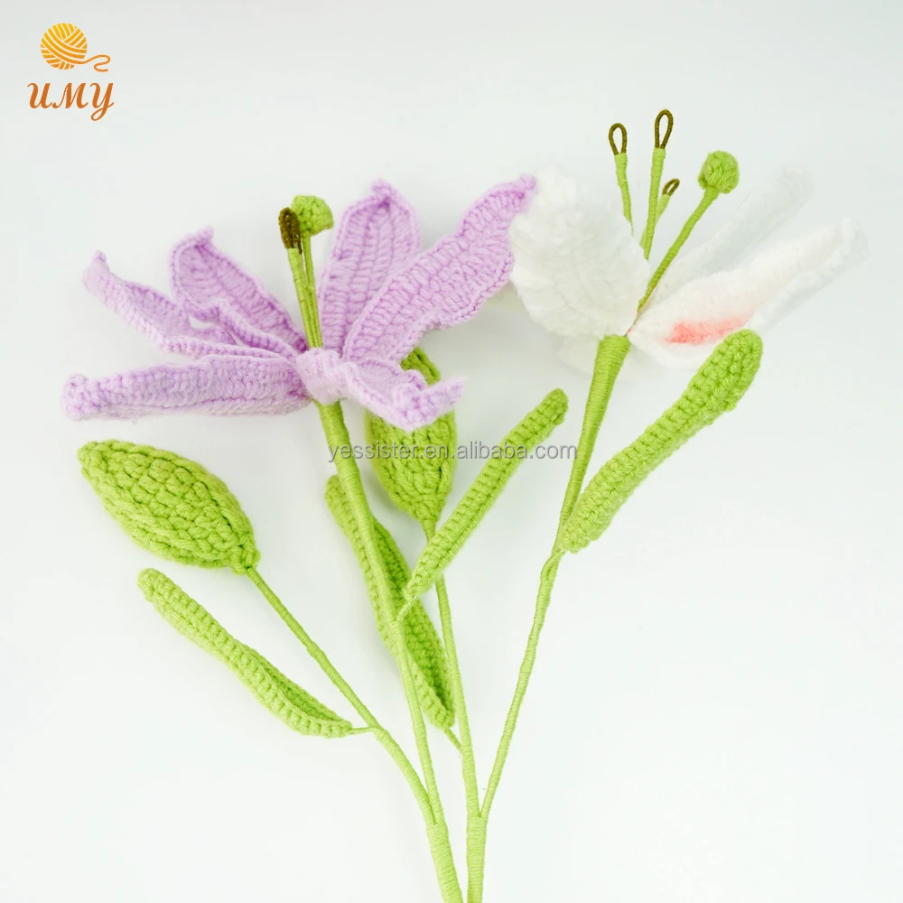2024 new pure handmade crochet bouquet artificial crochet blooming multicolor alstroemerias Lily single handmade crochet flowers