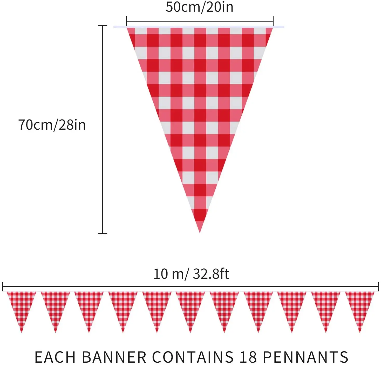 
Red and White Checkered pennant banner Large Gingham Triangle Banner Red and White Banner for Picnic Birthday 