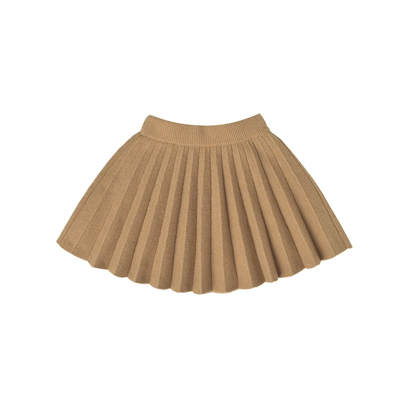 2022 Fashion Baby Kid Girl Khaki Cream Pleated Knit Skirt 1-7 Years