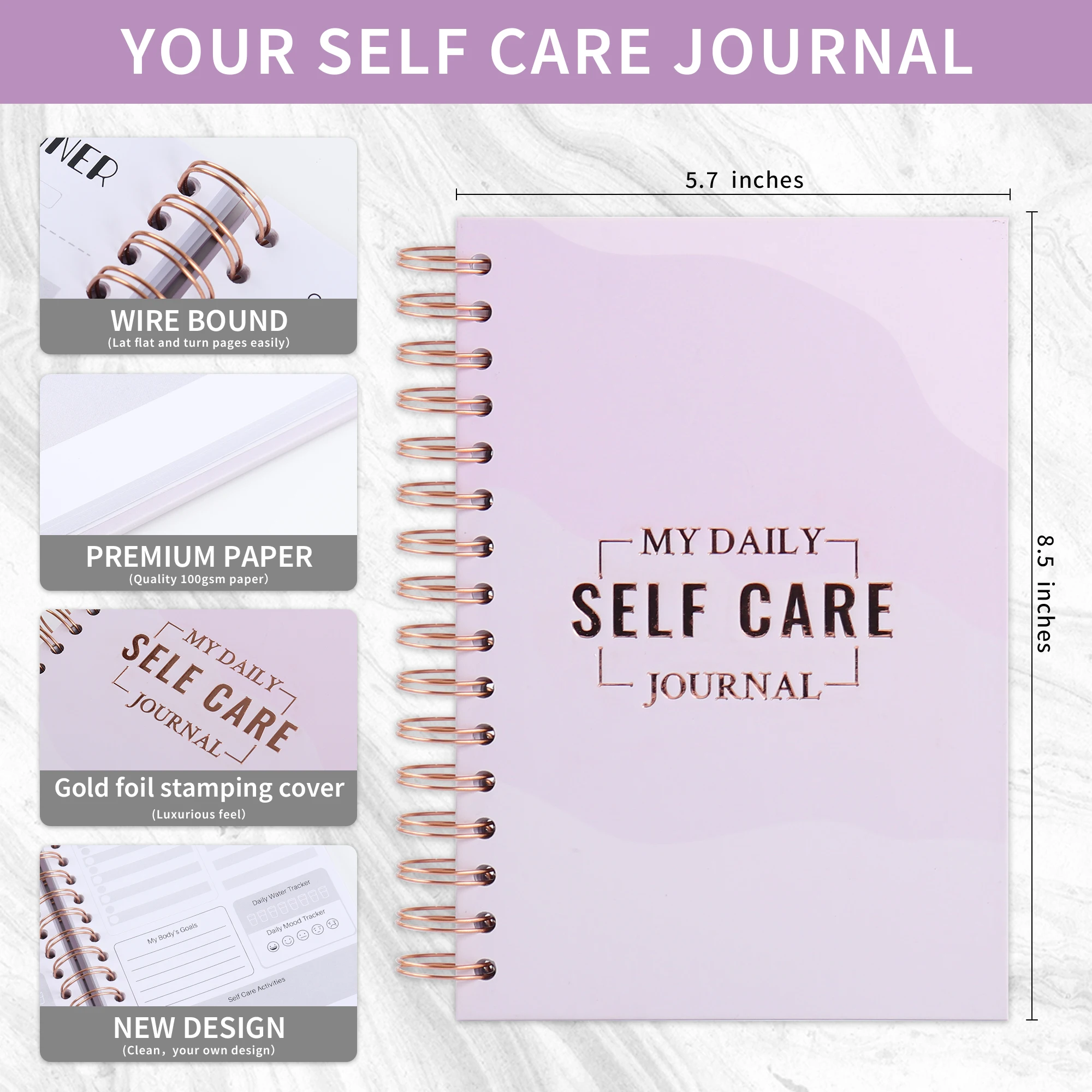 sprial self care journal custom Hardcover Printing Woman Self Care Planner Undated Daily Self Love Affirmation Journal notebook