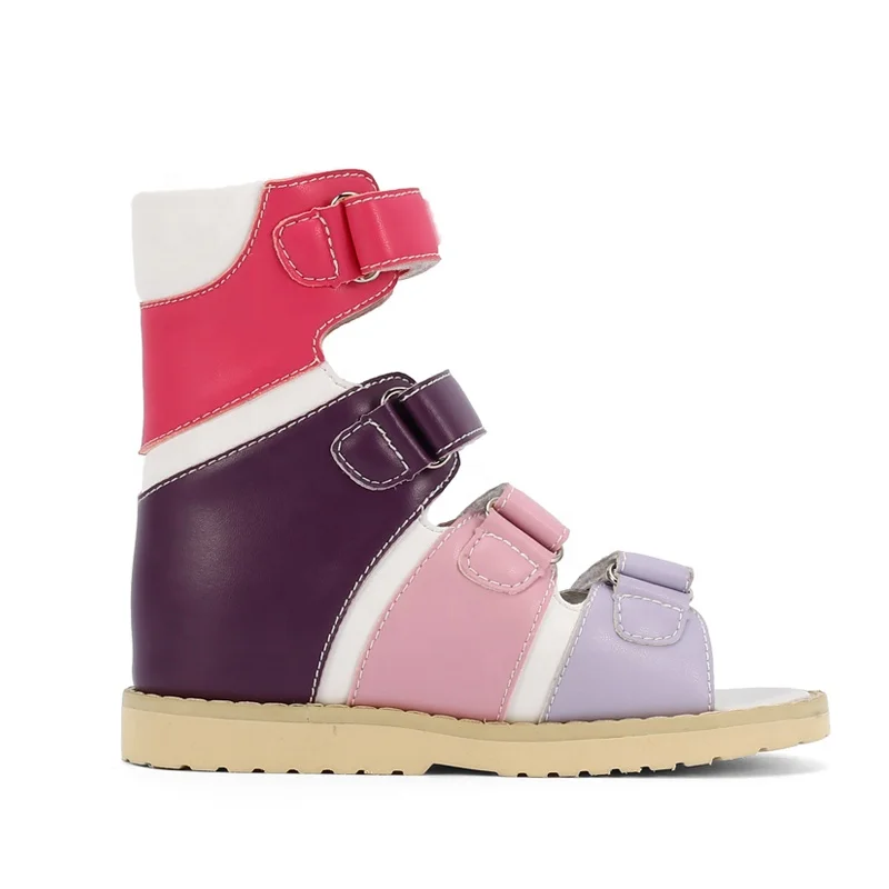 High cut top 16cm kids orthopedic shoes for fractures boys girls solid leather flat foot ankle sandal shoes