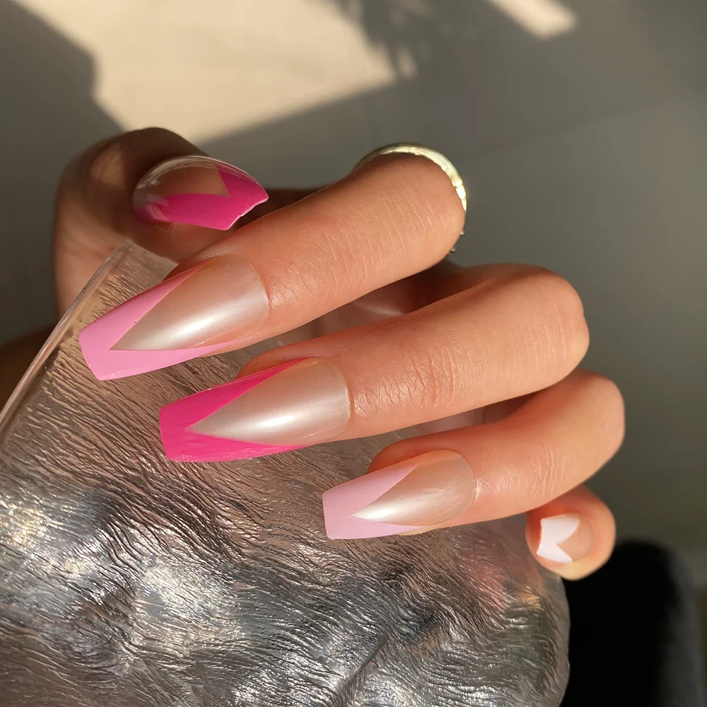 Wholesale Hot Selling French Style Medium Ballet Shape Various Color Press On Nails  for Women Girls for home