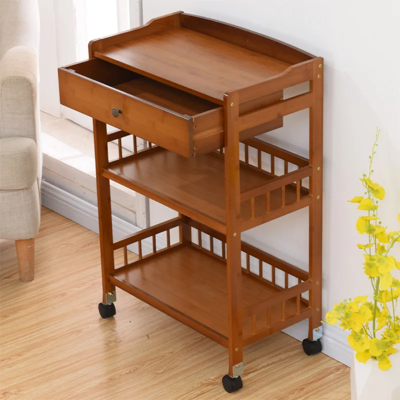  Solid wood multi-layer storage design bamboo kitchen trolley with wheel vegetable