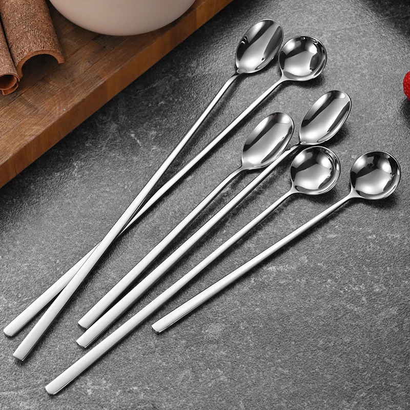 Hot Selling Long Handle Bar tools Stainless Steel Tableware Seasoning Coffee Ice Cream Tea Spoon Stirring ice Spoon sauce spoon