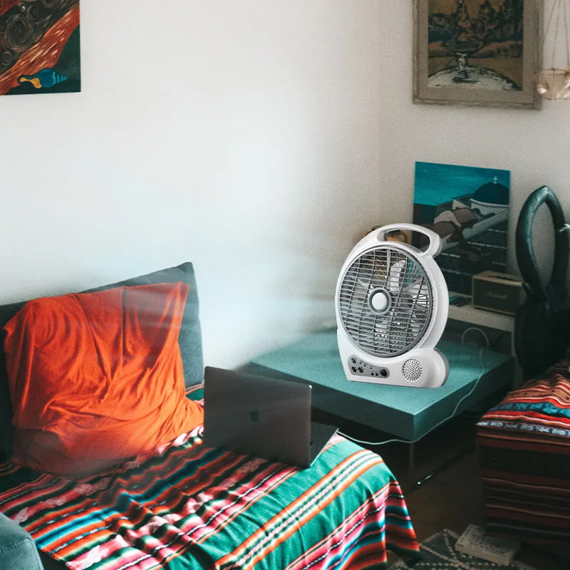 Changrong Rechargeable Table Fan 10 inch Radio Fan with Power Bank and solar charging function