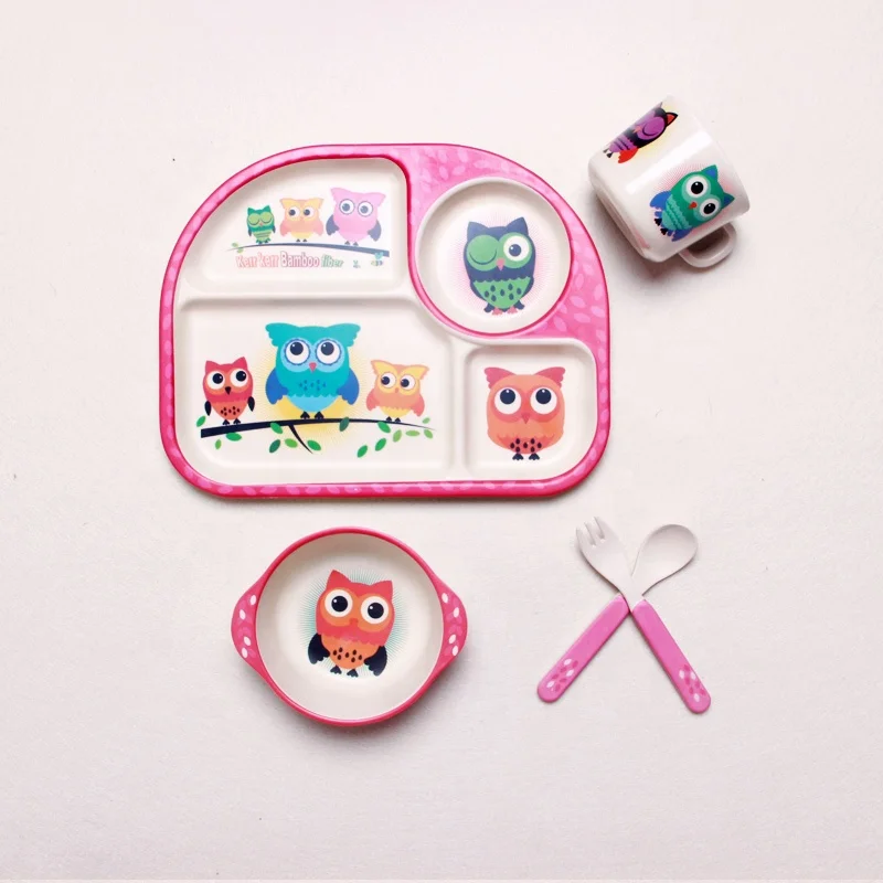Plastic Plate 5 piece bamboo fiber kids tableware sets for kids