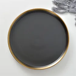 Ceramic round black and white gold rim dinner plate wedding charger plates